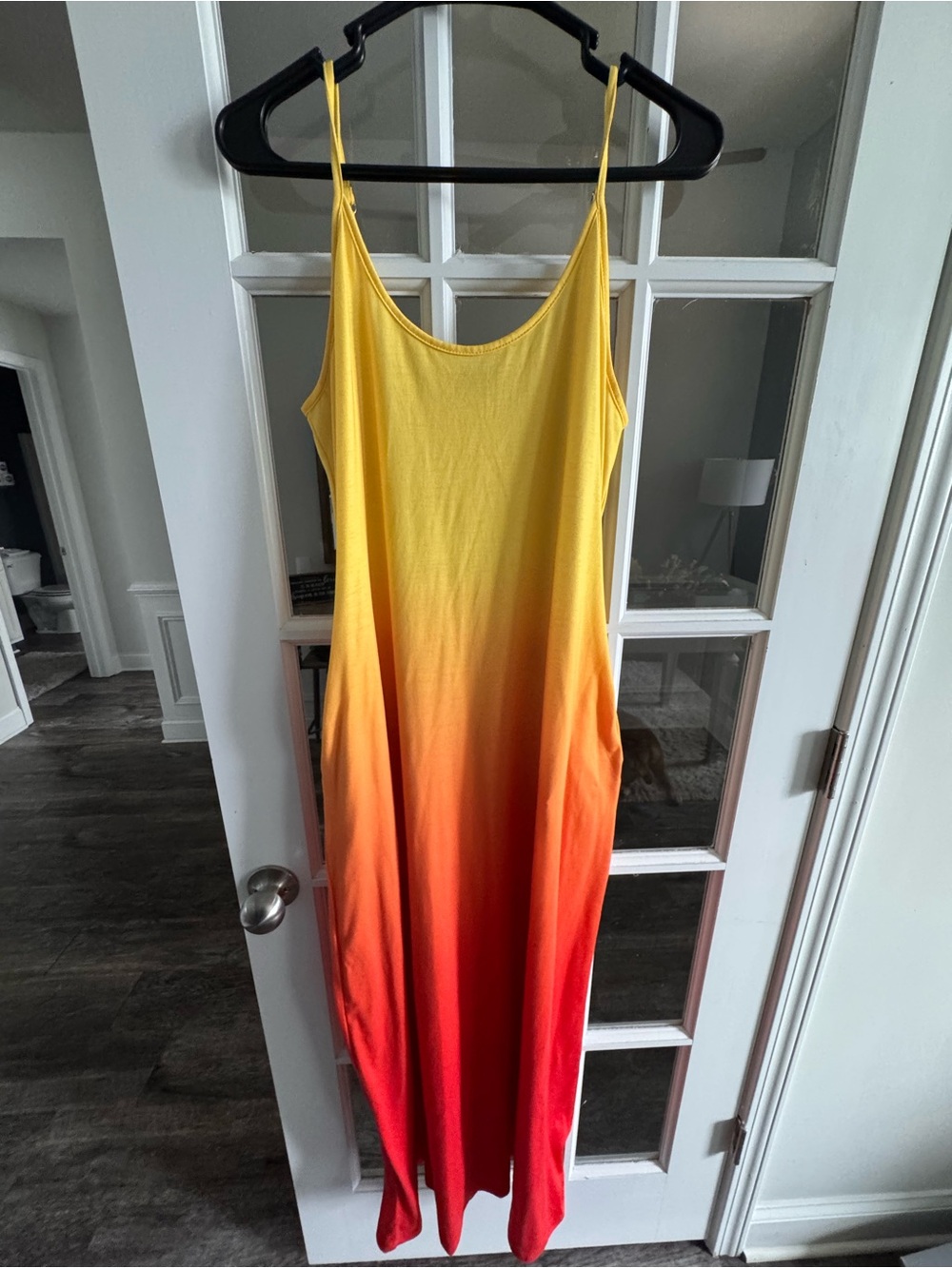 Sunset Ombre Maxi Slip Dress - Yellow to Redish orange Large